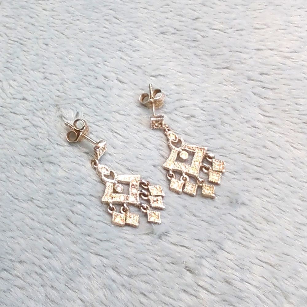 Vintage Sterling Silver and CZ Stone Drop Pierced Earrings - Picture 8 of 8